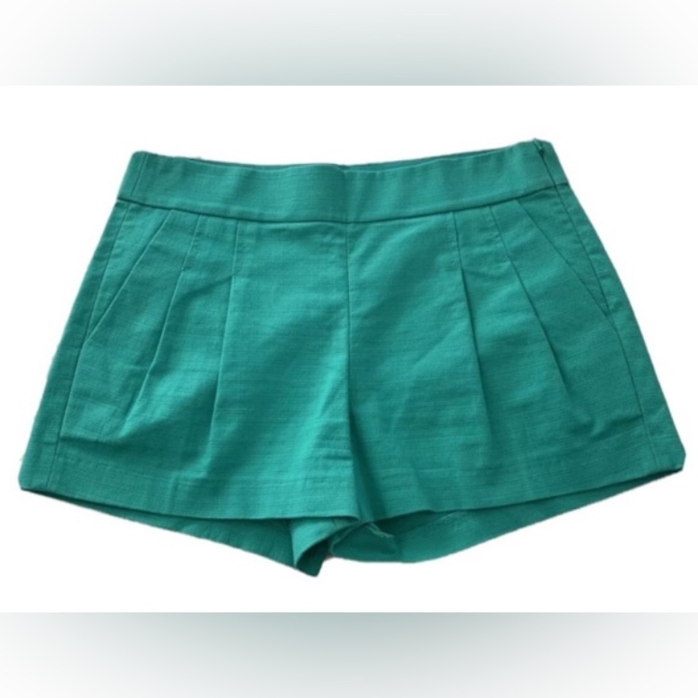 EUC J. Crew Teal Pleated Shorts Size 4 Structured Cotton Mid Rise Side Zipper